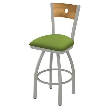 Holland Bar Stool Co 25" Swivel Counter Stool, Nickel Finish, Med Back, Canter Kiwi Green Seat 83025ANMedMplB009